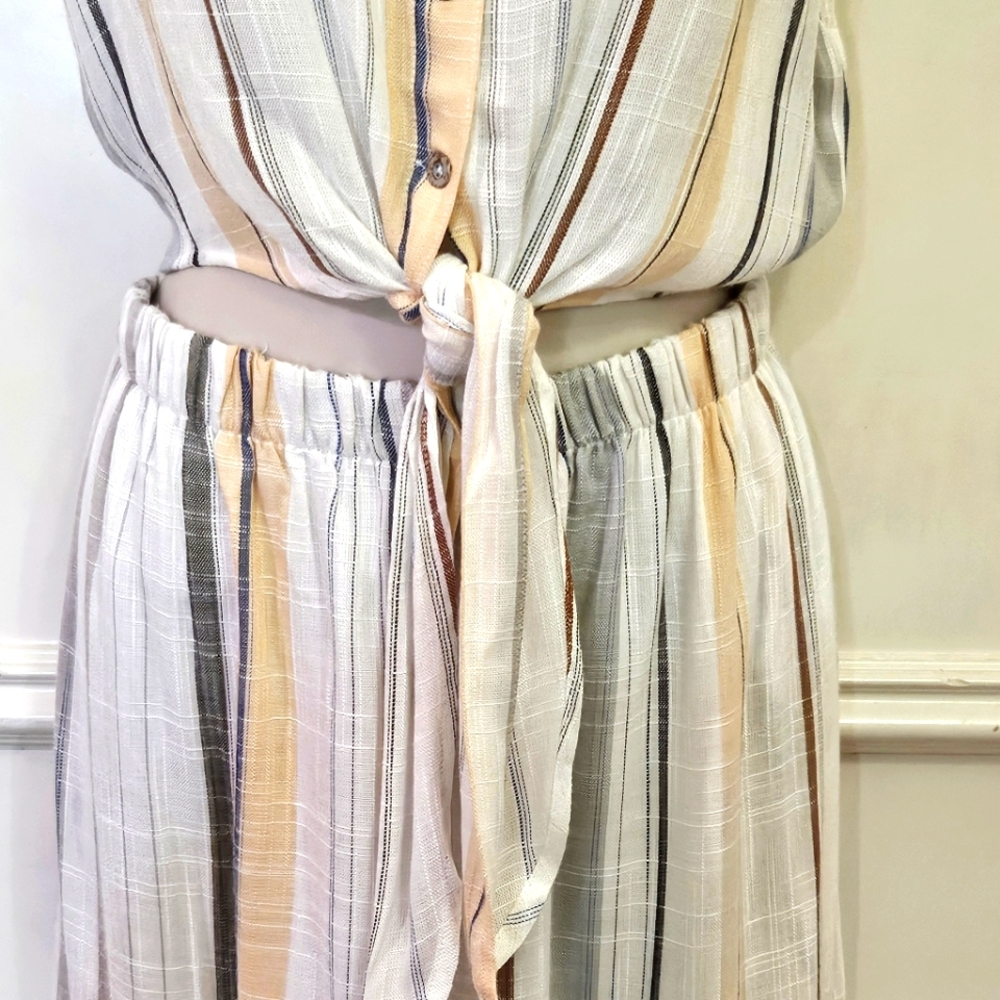 RVCA White MultiColor Striped Sleeveless Button-Down Arizona Dress,Large,NWT - Picture 7 of 16